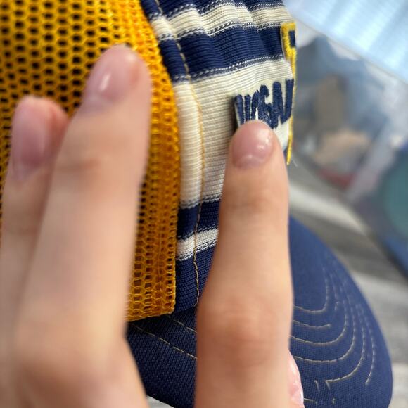 University of Michigan Trucker Hat Cap 80s 3 Stripe Foam Mesh Navy Blue Vintage‎ - Picture 6 of 10